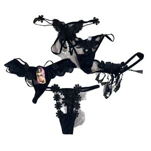 Justgoo Women's Sexy Erotic Lace G-String Thongs - Black - set of 5 - Small